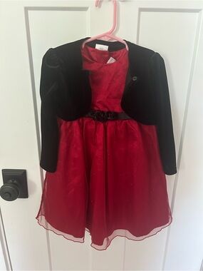 Koala Kids Red Sparkle Party Dress with Black Bolero